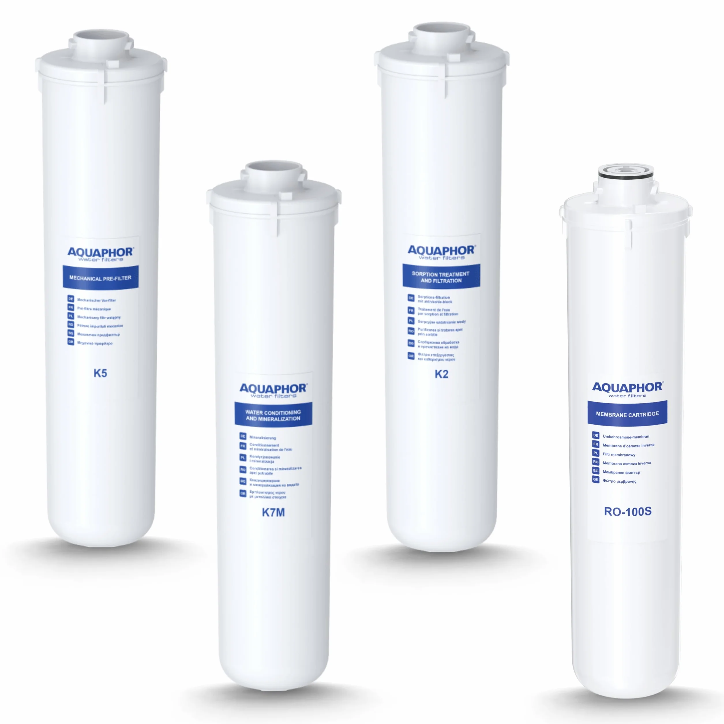 Aquaphor Kit de filtres de rechange pour système d'osmose inverse Morion 102S RO K2 K5 K7M et membrane RO100S Filtre à eau pour système d'osmose inverse Filtre à eau pour réduire le chlore, le