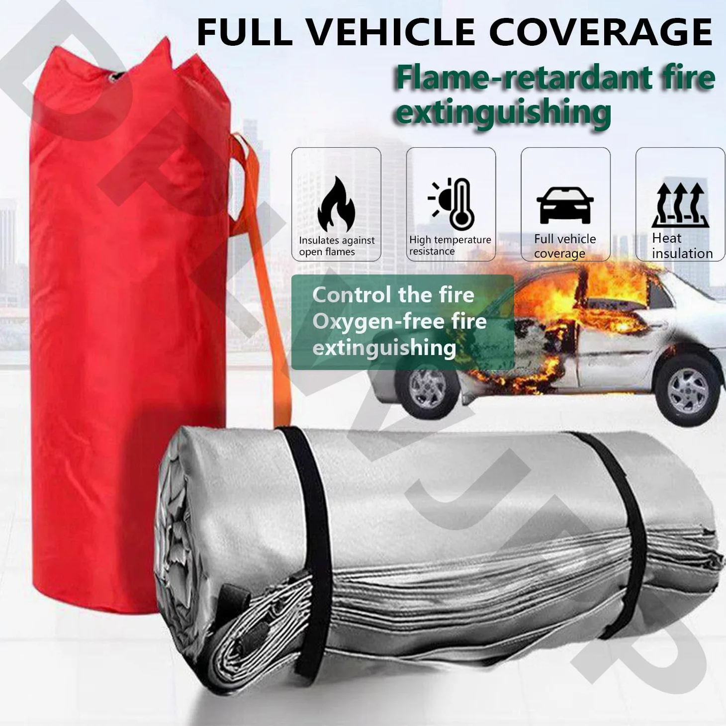 Couverture d'incendie d'urgence de voiture portable Heavy Duty grand silicone double-fil incendie Couverture de sécurité Équipement de survie pour véhicule électrique automobile camion SUV Van Couvert