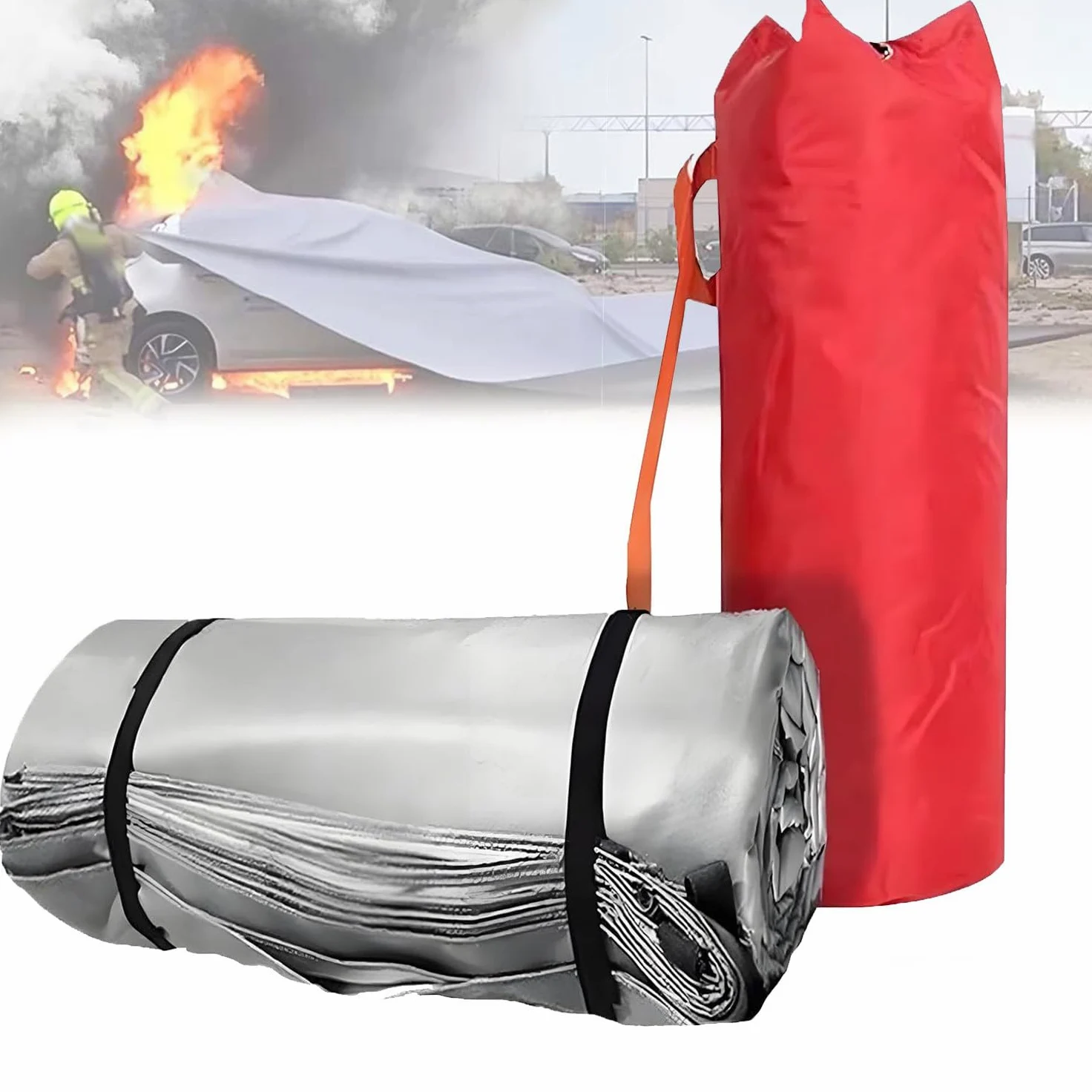 Couverture d'incendie d'urgence de voiture portable Heavy Duty grand silicone double-fil incendie Couverture de sécurité Équipement de survie pour véhicule électrique automobile camion SUV Van Couvert