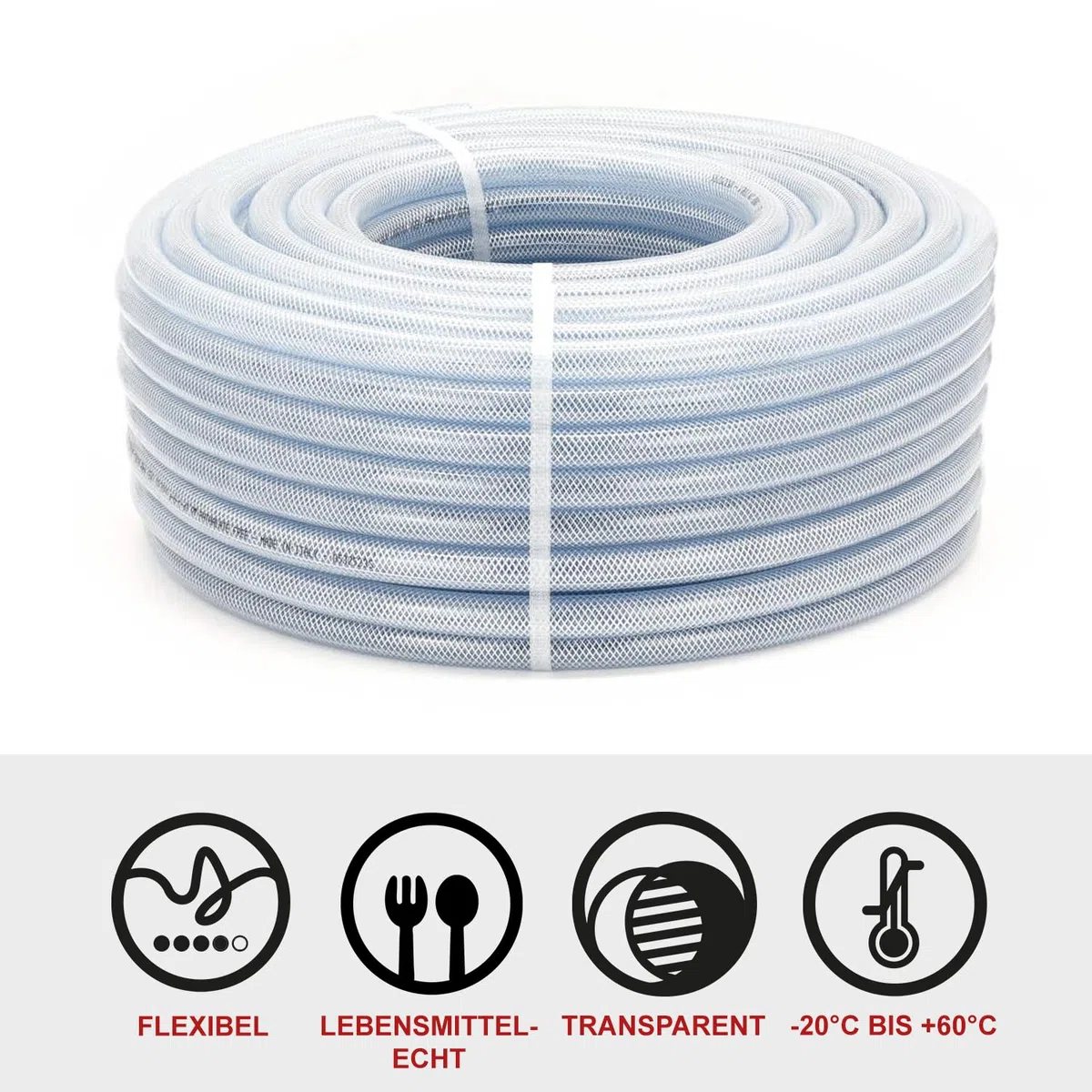 FLEXTUBE TX Ø 16mm x 3,5mm (5/8"), 50m de long, Qualité alimentaire, tuyau en PVC pour air comprimé, résistant à l'air, à l'eau, aux huiles conditionnelles et aux produits chimiques
