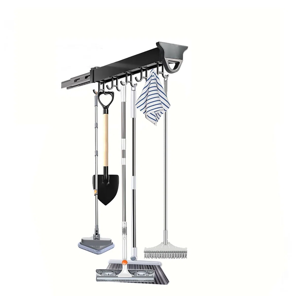 Support Amovible pour Balai et serpillière, Rangement à 18 Crochets pour Placard, buanderie, Crochets de Garage, Solution de Rangement d'outils Murale (51 cm)