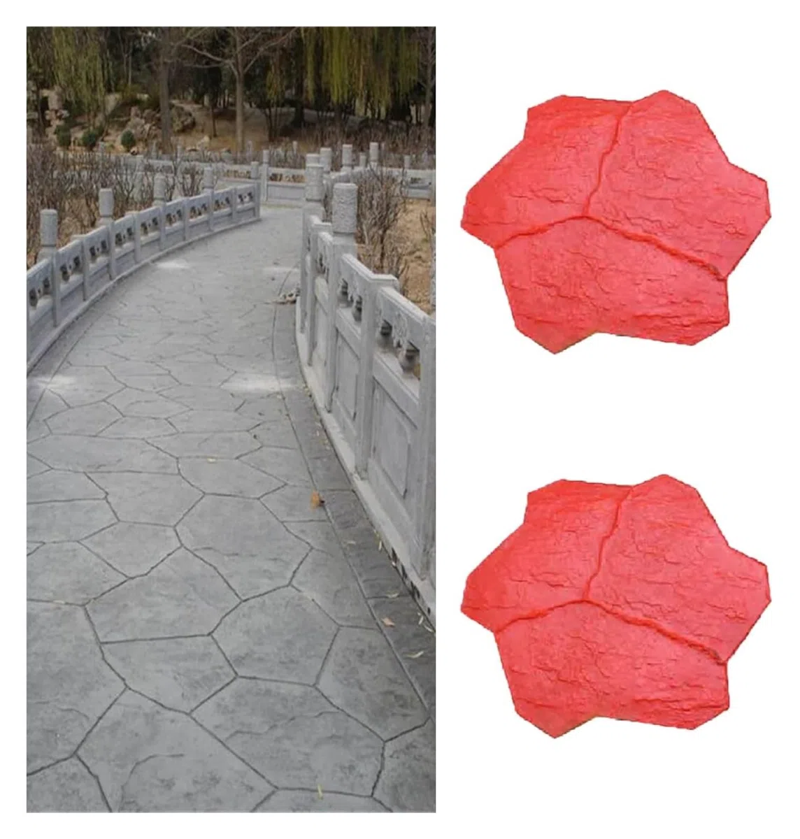 2 pièces tapis de texture de béton de fleur de pierre naturelle, moules de béton de sol décoratifs for le ciment, tampons de béton de durabilité flexible sans couture