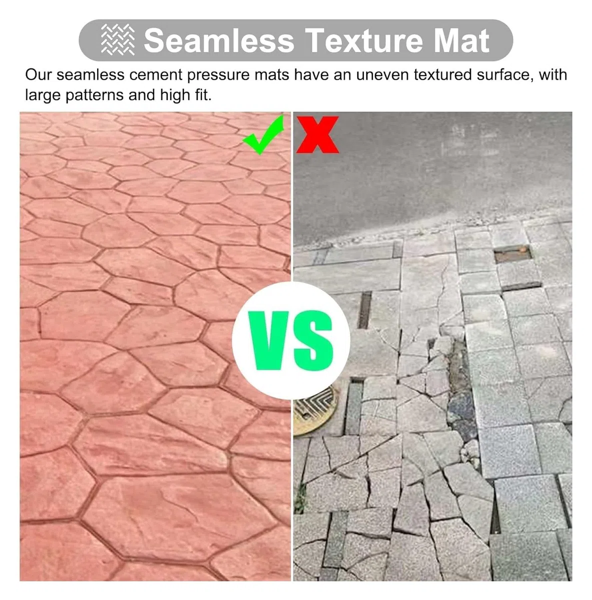 2 pièces tapis de texture de béton de fleur de pierre naturelle, moules de béton de sol décoratifs for le ciment, tampons de béton de durabilité flexible sans couture