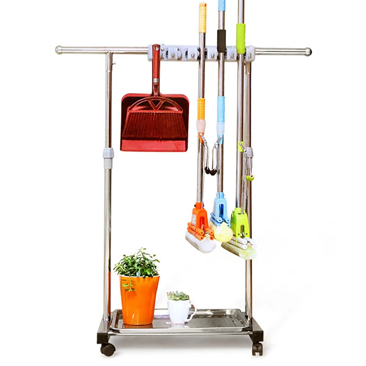 Support Utilitaire pour vadrouilles et balais, Support de Balai Mobile pour vadrouilles humides, Porte-Outils de Nettoyage au Sol en Acier Inoxydable pour écoles, hôpitaux, usines, hôtels, restauran
